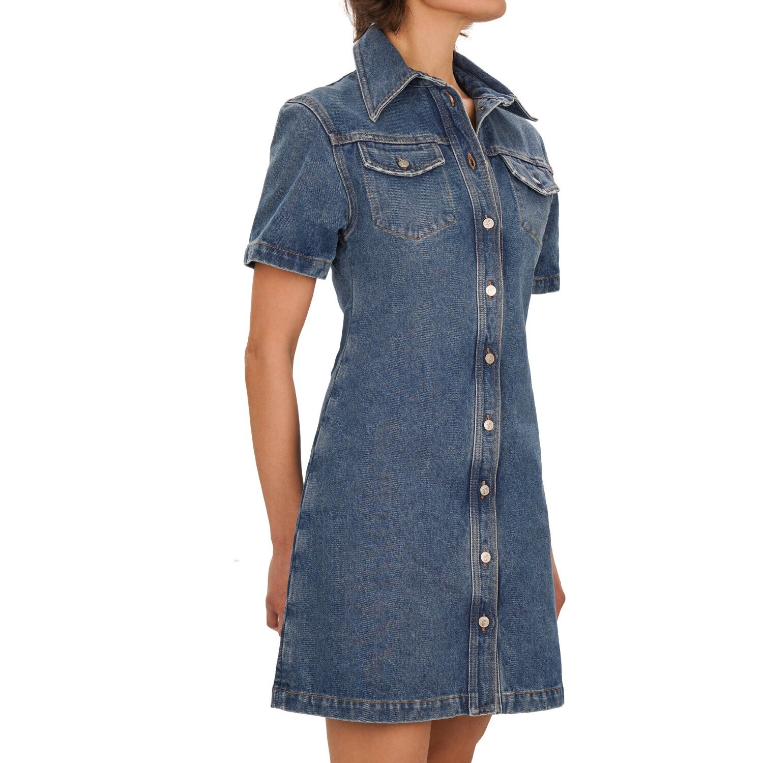 Pre-owned Off-white Virgil Abloh Logo Mini Jeans Shirt Denim Dress Blue 40 S