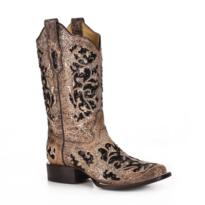 Pre-owned Corral Boots Corral Womens Sequin Inlay Cowboy Boots Leather Tan In Brown