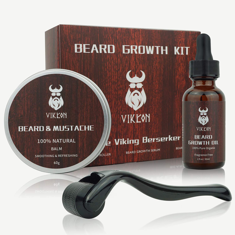 Beard Growth Kit, VIKICON Bartpflege Set, Bartwachstum Kit Für Männer, Bart Derma Roller Bartwachstum Serum Öl Bart Balsam