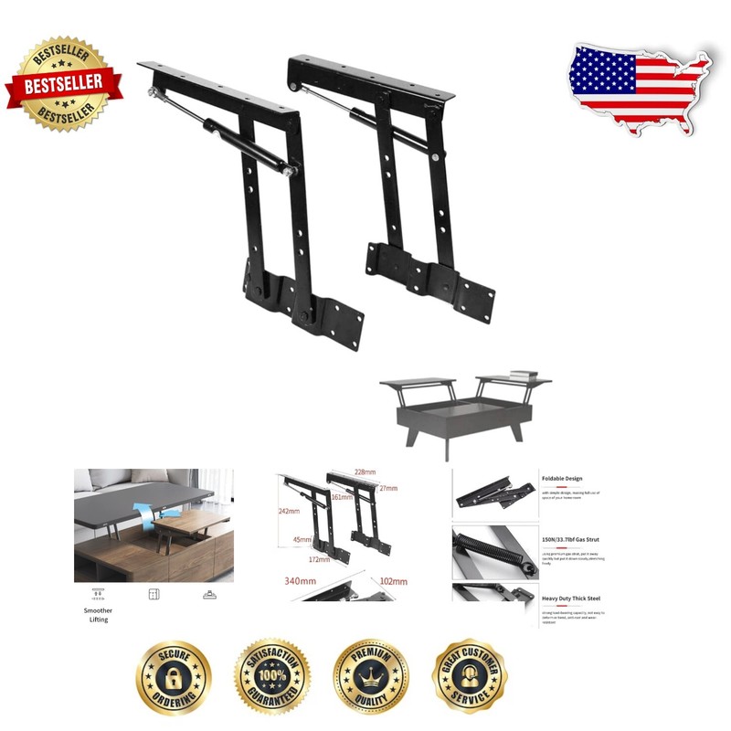 DIY Coffee Table Hardware: 100lb Lifting Mechanism with Modern Black
