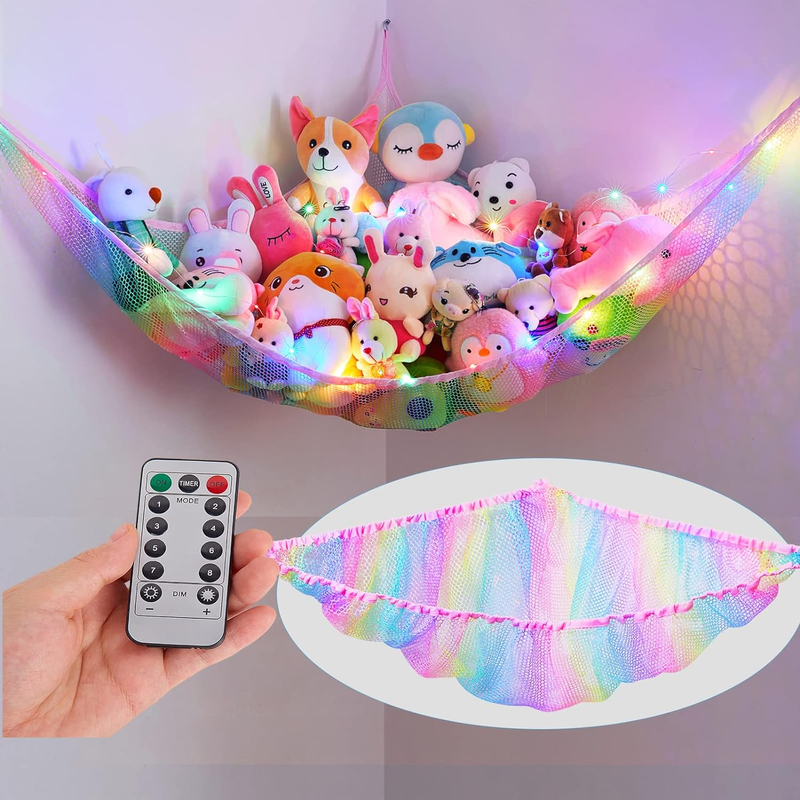 Hammock Kids Toy Storage With Led Light  Plush Toy Organizer