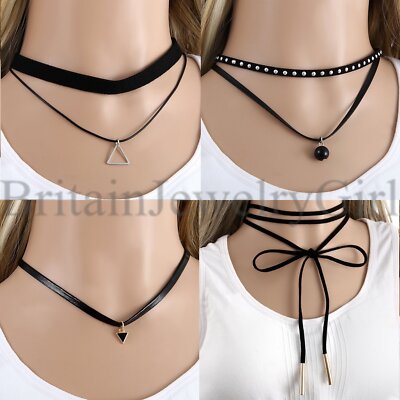 4PCS Set Vintage Gothic Black Velvet Choker Collar Necklace Women Dress Jewelry