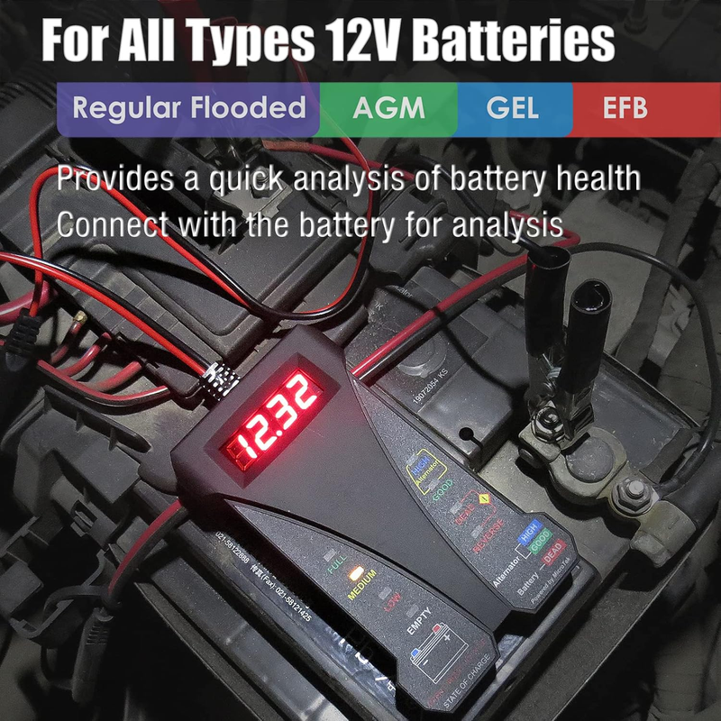 MP0514A 12V Digital Car Battery Tester Voltmeter and Charging System Analyzer wi
