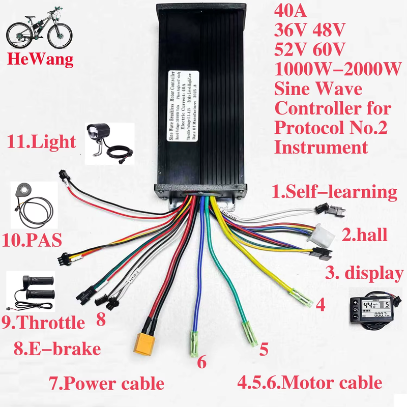 1000W-2000W 40A E-bike 3-mode sine wave brushless motor controller 36V/48V-64V