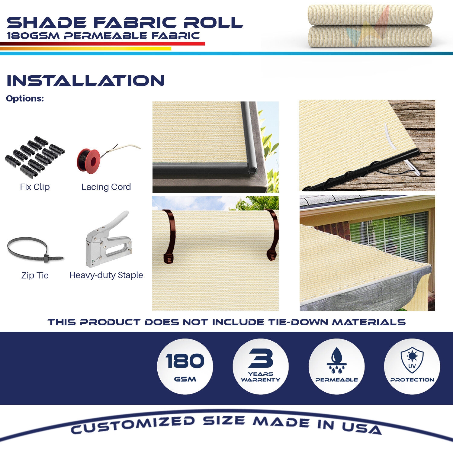 8 FT Fabric Roll Privacy Fence Screen Beige UV Block Yard Patio Sun Shade Cloth