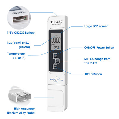 LCD Digital Water Quality Tester TDS EC/PH/PH PH Paper Meter&TEMP Swimming Pools