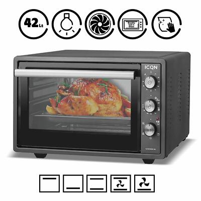ICQN 42 LITER ANTHRAZIT MINI-BACKOFEN MIT INNENBELEUCHTUNG PIZZA-OFEN EMAILLIERT