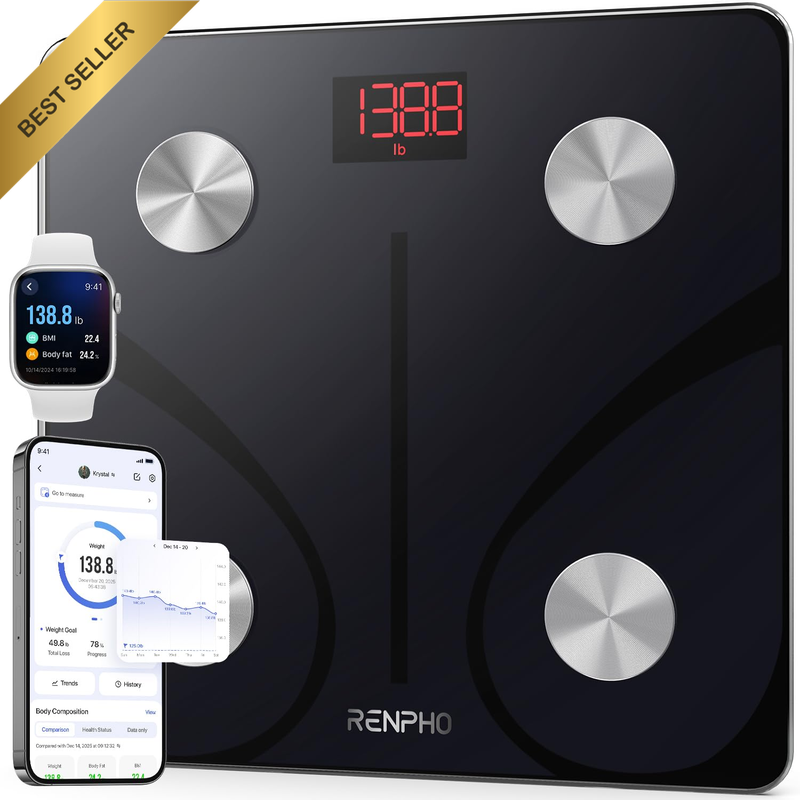 Bluetooth Body Fat Scale, Smart BMI Scale Digital Bathroom Weight Scale, Body Co