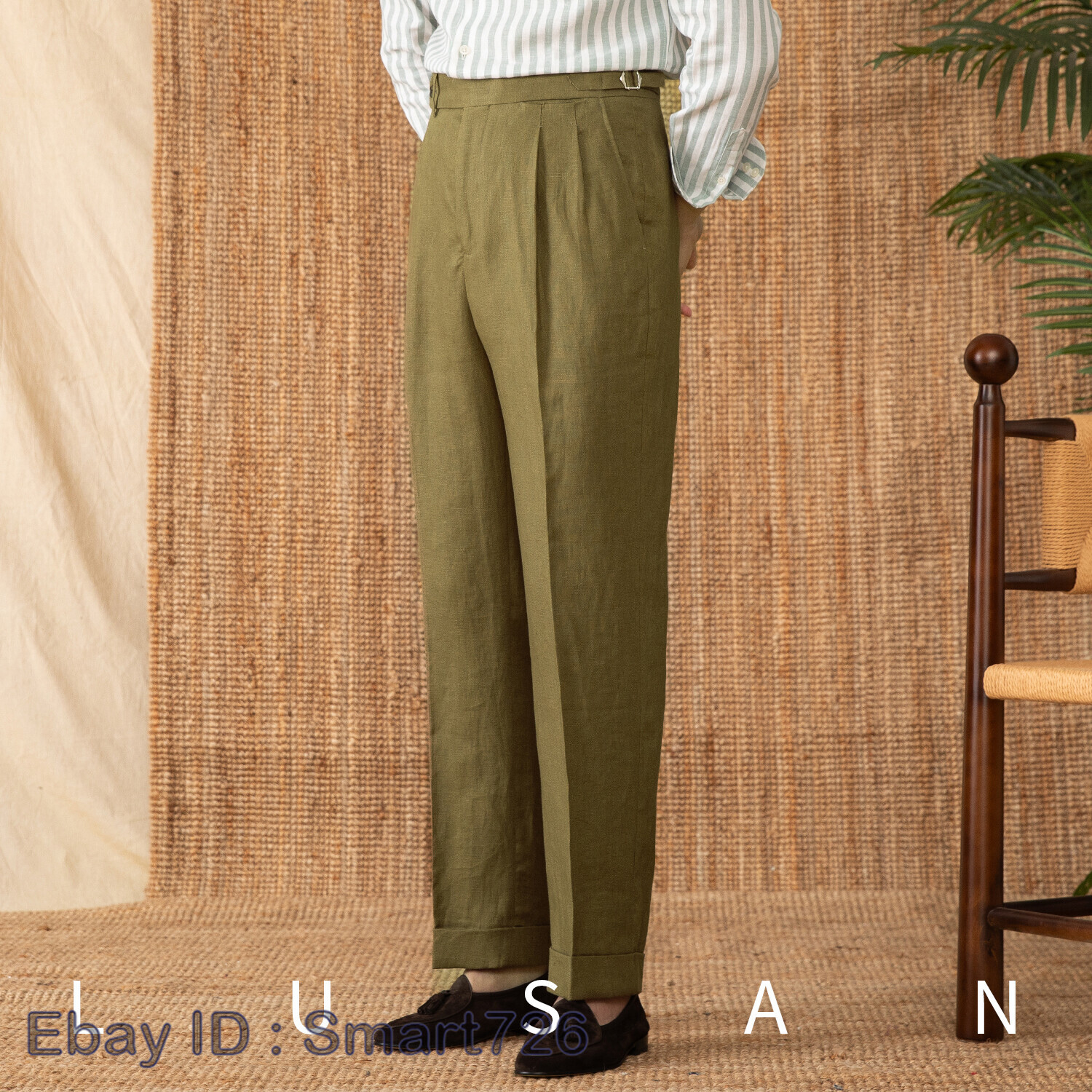 パンツ italy made kasuri pattern linen slacks italy made kasuri pattern linen slacks