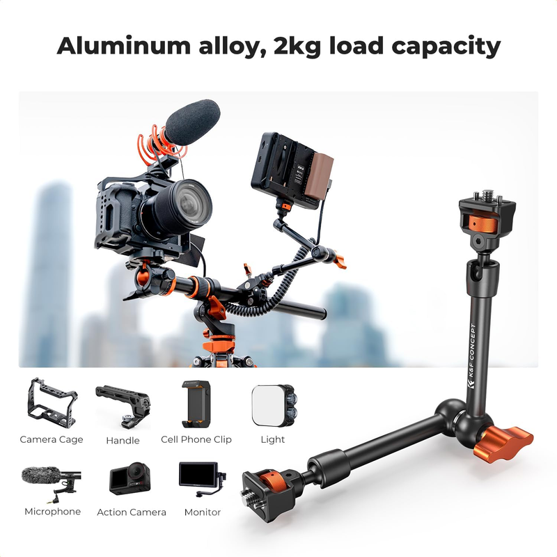 11" Magic Arm with Super Clamp, Camera Clamp with 1/4" 3/8" Thread Screw, Articu