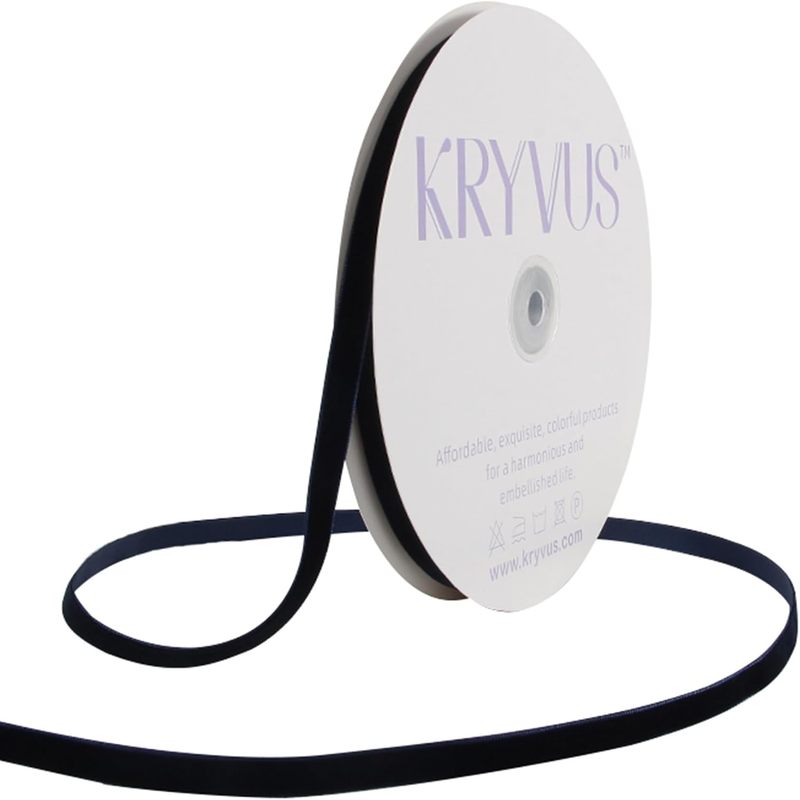 Navy Blue Velvet Ribbon 3/8 Inch X 25Yards, Nylon Vintage Velvet Ribbons Perfect