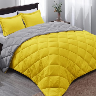 Basic Beyond Yellow Comforter Set Queen Reversible Down Alternative Yellow Be...