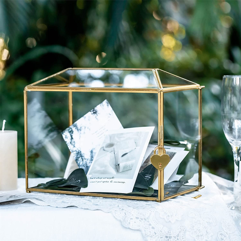 Small 10.2'' x 5.9'' x 7.9'' Glass Card Box with Slot & Lock for Wedding Recepti