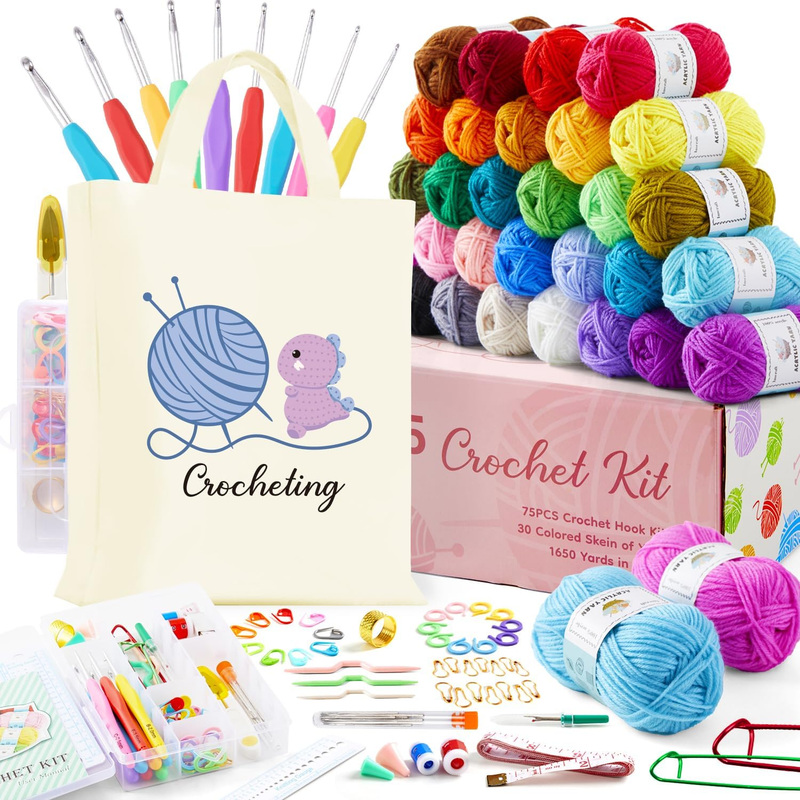 Crochet Kit for Beginners Adults, 30 Acrylic Yarn Skeins 1650 Yards Yarn, 105 PC