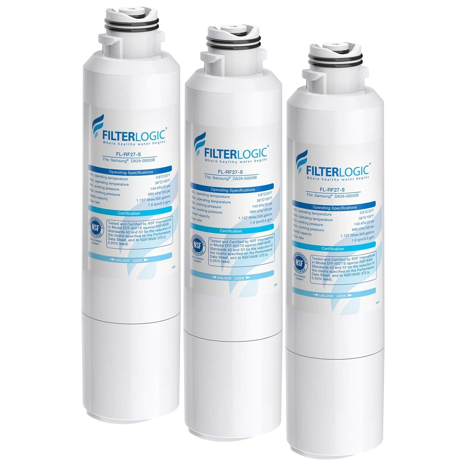 3 Pack Refrigerator Water Filter Replacement for Samsung RS2