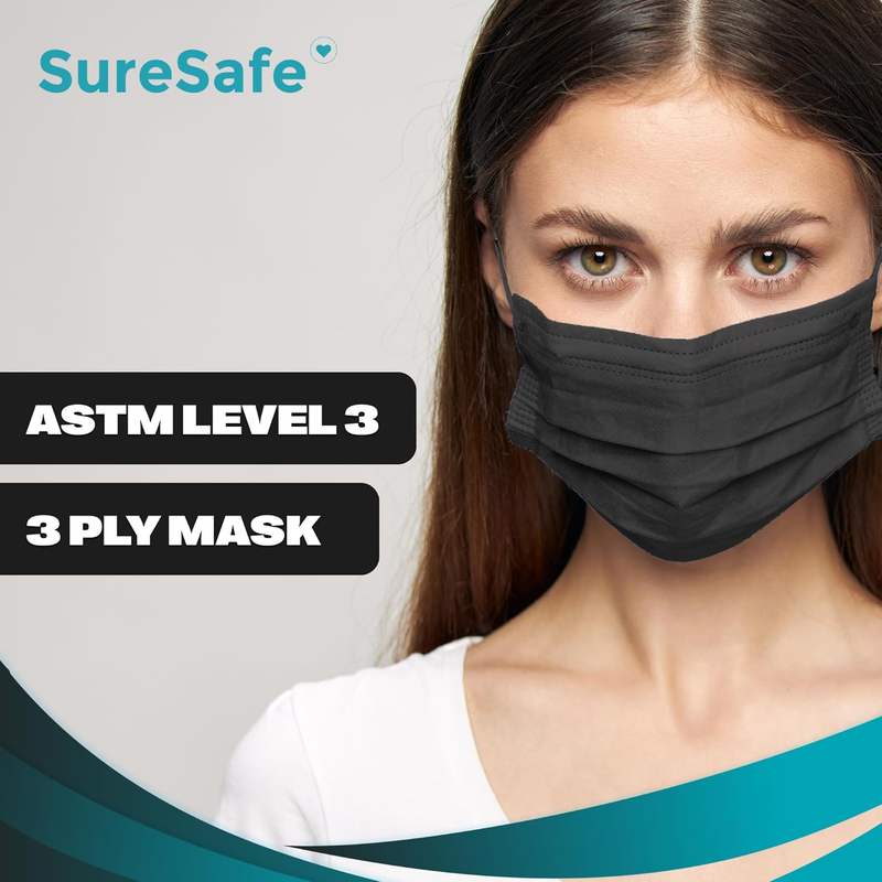 50 PCS ASTM Level-3 Masks Disposable, Black face mask, Medical mask, Disposable