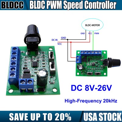 DC 12V/24V High-Frequency 20kHz BLDC PWM Speed Controller 8V-26V Speed Regulator