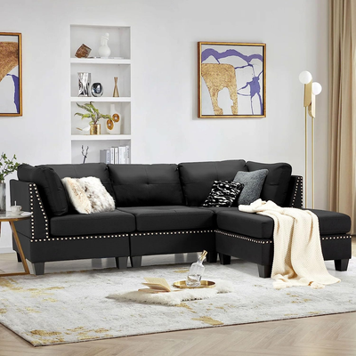 88.6 Convertible Sectional Sofa Couch with Ottoman Modern Tufted