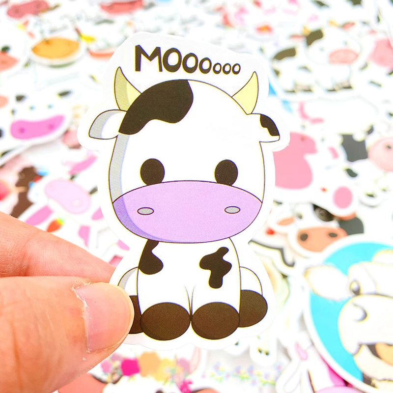 50 Pcs Cow Stickers Pack, Vinyl Waterproof Cute Cartoon Animal Sticker for Kids