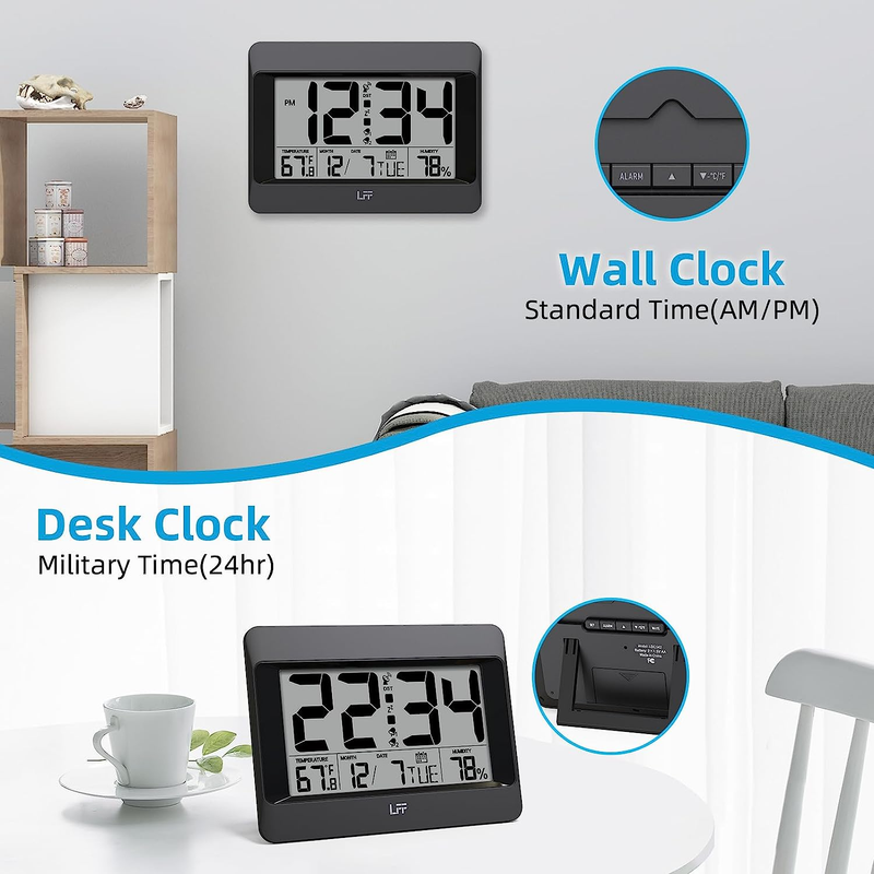 Atomic Clock, Auto Set Digital Wall Clock Battery Operated, Desk Alarm Clock wit