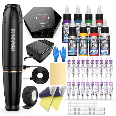 Complete 58-Piece Tattoo Gun Kit with Rotary Pen & Power Supply for Beginners