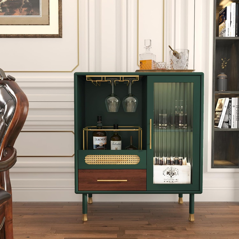 Stylish Green Coffee Bar Cabinet with Wine Storage and Drawers for Any Room  | eBay