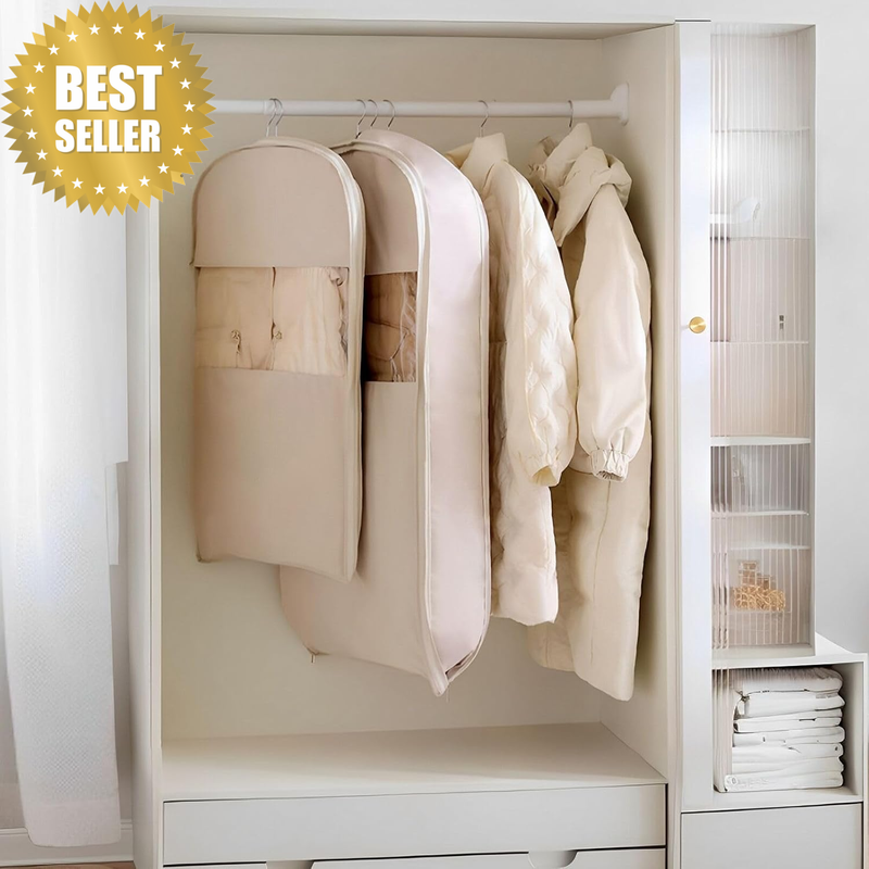 2 Pack Space Saving Hanging Garment Bags with Self Compression Zipper Luxurious
