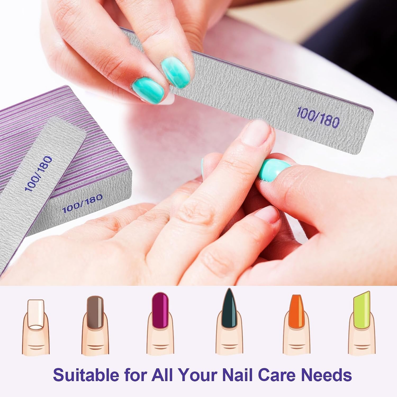 Emery Boards for Nails, 12 Pcs Nail Files for Nature Nails, 100/180 Double Sided