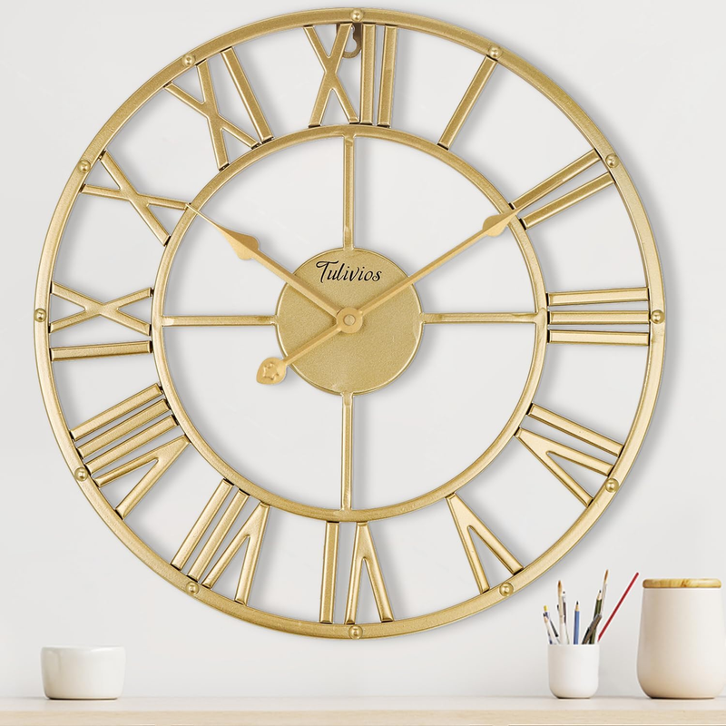 Large 16In Wall Clock,Vintage Farmhouse Wall Decor,Boho Metal Wall Art,Home Deco