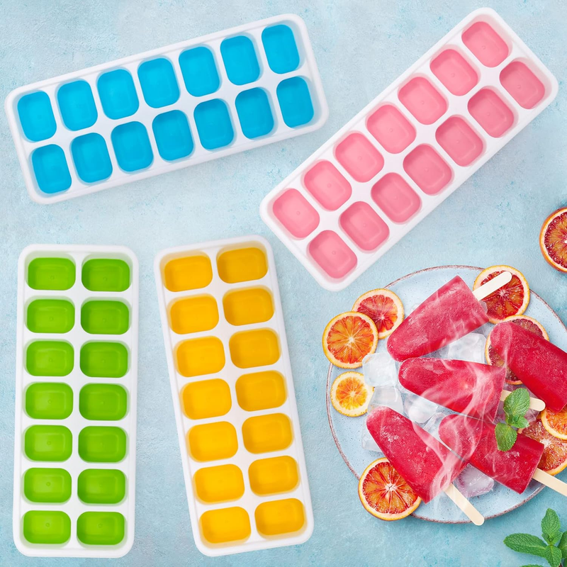 4 Pack Ice Cube Trays with Lids, Easy Release Durable Flexible Better Sealing PB
