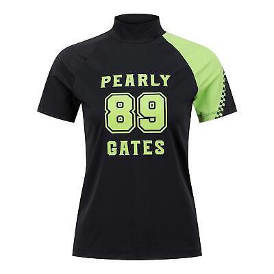 Genuine PEARLY GATES GOLF Womens Checker Color Block Graphic Crop T-Shirt Black