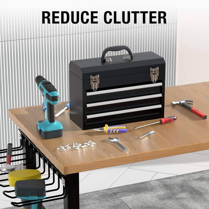 Portable Metal Tool Box, 3-Drawer Steel Organization Micro Tool Chest for Househ