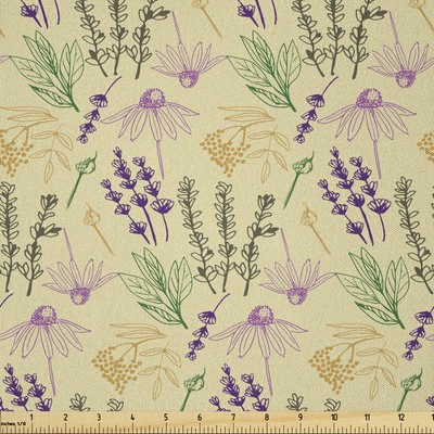 Ambesonne Leaves Pattern Microfiber Fabric by The Yard for Arts and Crafts