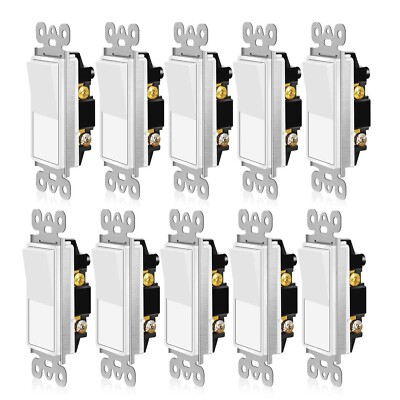 Set of 10 Light Switch GE Home Electrical Grounding Paddle Rocker 50726 UL Listd