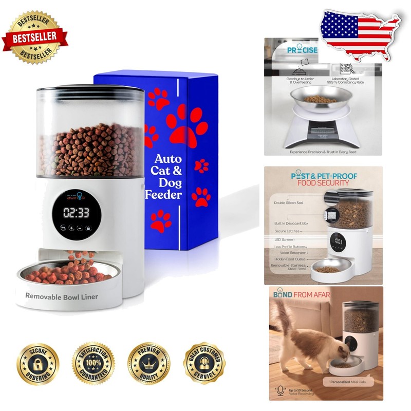 Voice-Enabled Automatic Feeder for Dogs & Cats - Airtight, Multi-Meal
