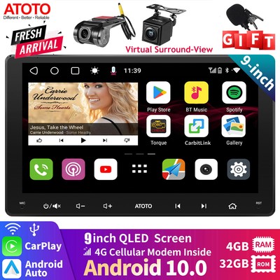 ATOTO 9'' S8MS Android 2Din Car Stereo 4+32G 4G LTE +Dual Cam-Dash DVR&VSV Backup