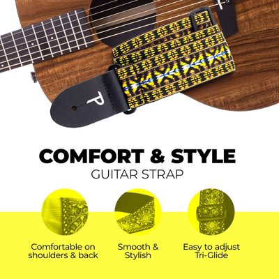 Perris Leathers - Yellow and Brown Hootenanny Guitar Strap With Leather Ends- P