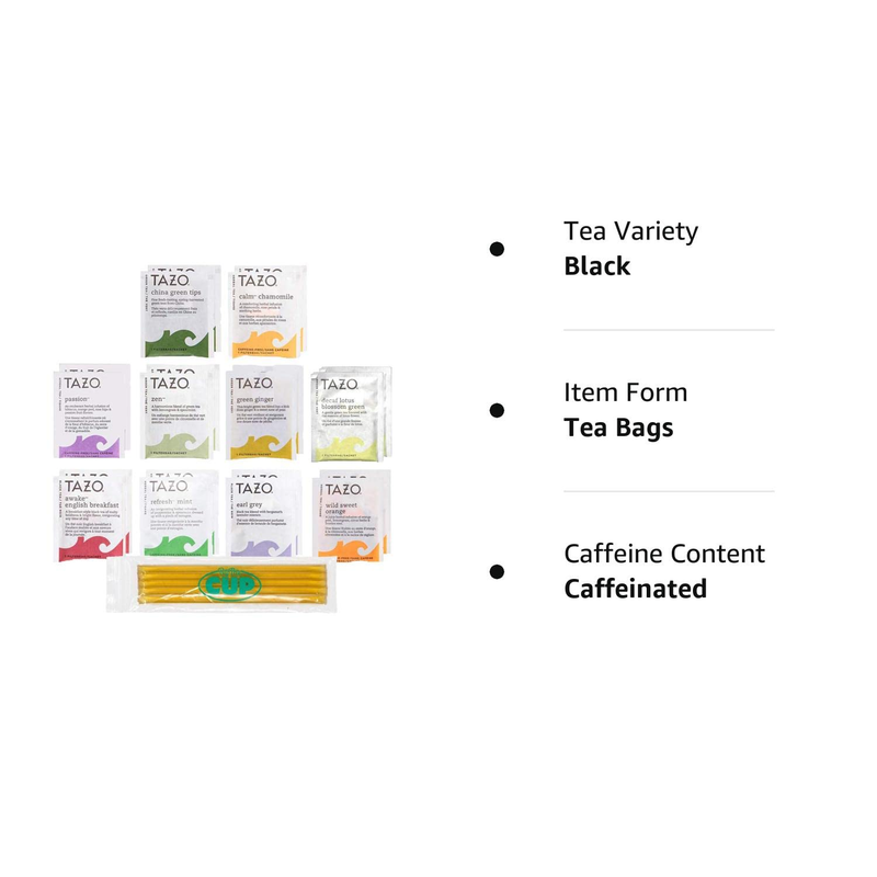 Tazo Tea Bags Sampler Variety Gift Box with Honey Sticks 10 Flavors
