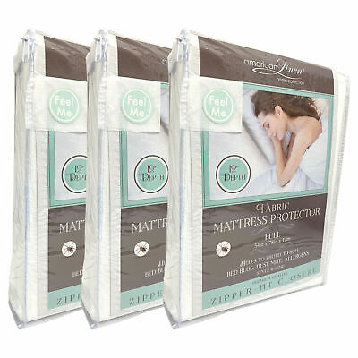 Fabric Mattress Protector Bed Bugs Dust Allergens Waterproof Cover 12" Depth