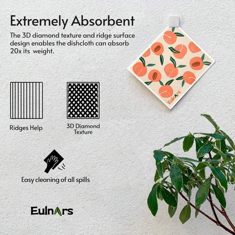 Swedish Dish Cloth, 8-Pack Reusable Paper Towels, Swedish Dish Cloth with 3 Clip