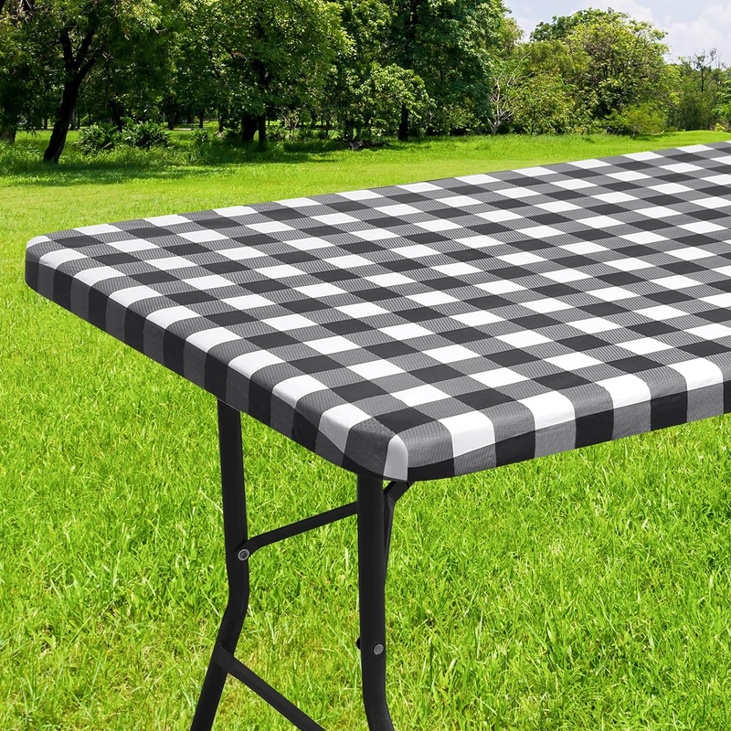 Smiry Rectangle Picnic Table Cloth, Elastic Waterproof Fitted Vinyl Tablecloth