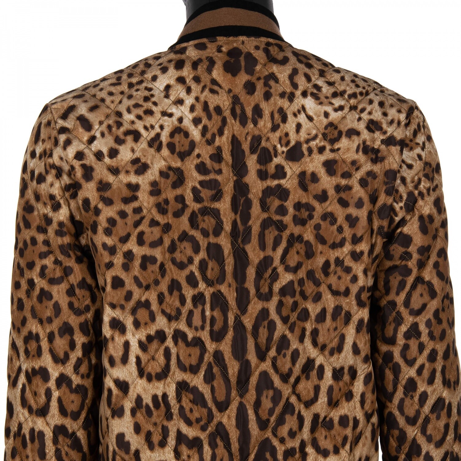 Pre-owned Dolce & Gabbana Leopard Print Quilted Bomber Jacket Dg Logo Brown Black 09026