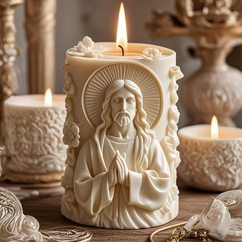 3D Jesus Candle Mold Silicone Resin Casting Soap DIY Aromatherapy Craft Reusable