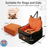 CABZOON Dog Car Seat for Small/Medium Dogs Up to 35lbs,Elevated Cushion Fits in Front/Back Seat,Travel Safety Per Car Bed with Washable Removable Cover, Storage 2 Pockets Black-Orange