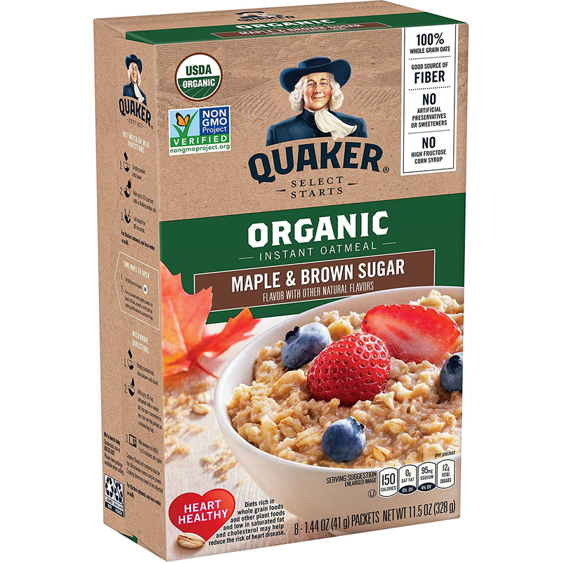 Quaker Instant Oatmeal, USDA Organic Maple and Brown Sugar, 48 Count