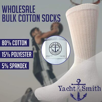 Pre-owned Yacht & Smith 240 Pk Mens Wholesale Bulk Cotton Socks,sport Socks 8-12 (white)-mens Crew Socks