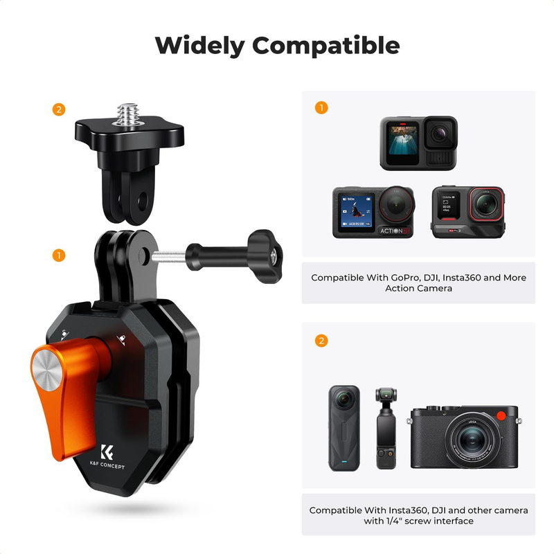 Motorcycle Windshield Clip Mount for GoPro Hero 13/12/11/10/9 Black, Aluminum Al
