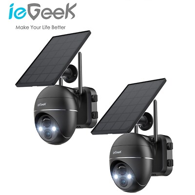2PCS ieGeek Wireless Outdoor Security Camera 360° Home WiFi Battery CCTV System