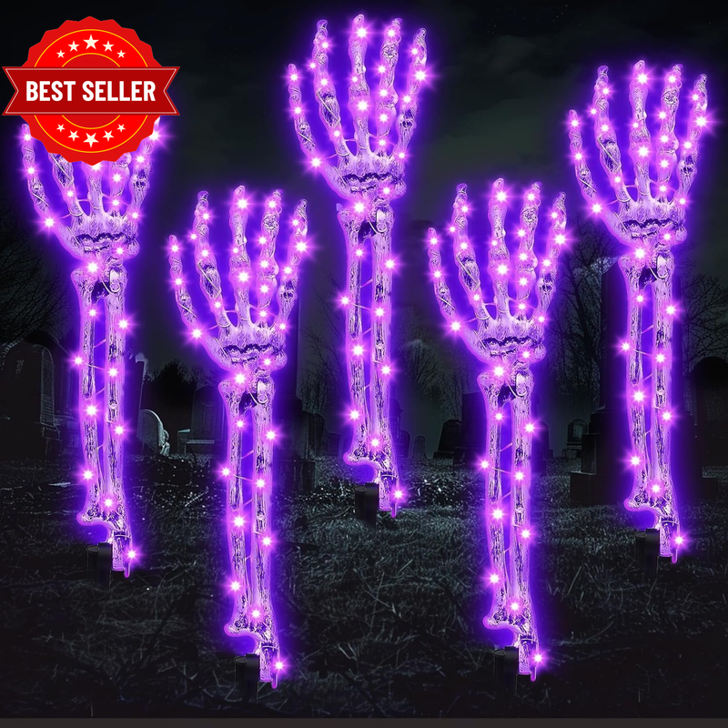 5 Pack Halloween Light Skeleton Decoration, 8 Modes 150LED Purple Garden Lights