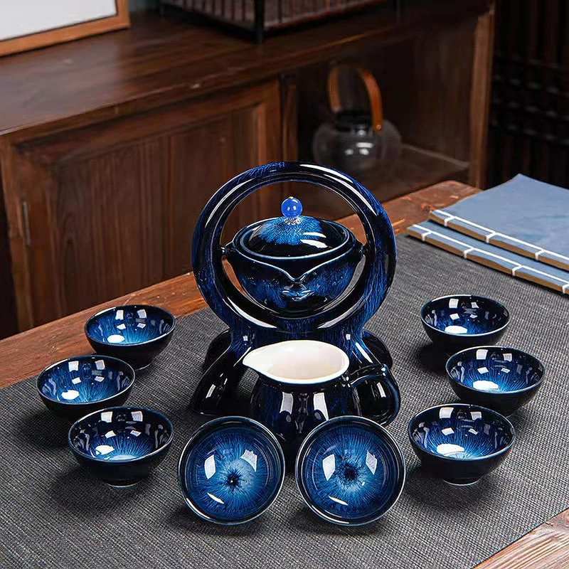 High Quality Chinese Tea Set Gift Box, Rotating Kung Fu Sapphire Blue